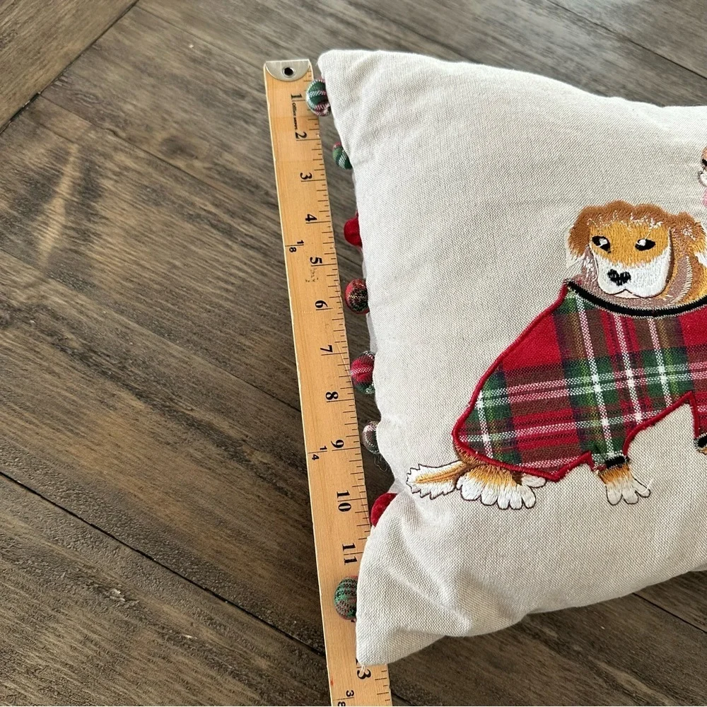 Pier 1 One Rectangular Christmas Dogs‎ Pillow Home Decor Holiday Embroidered